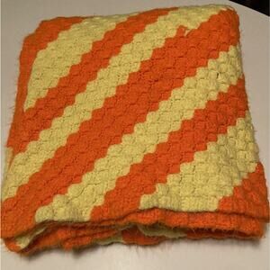 Vintage 70s Large Handmade Afghan. Yellow and Orange. ~69x73 Crochet